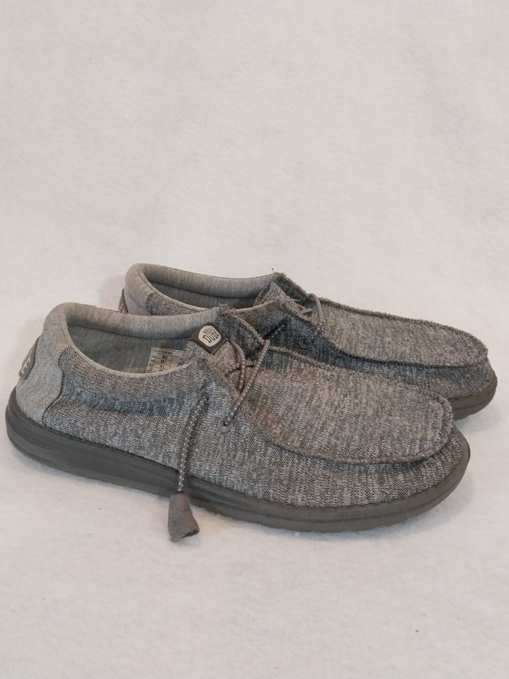 Hey Dude Shoes Mens 8 Gray Knit Wally Sport Slip On Boat Loafer Casual Comfort.